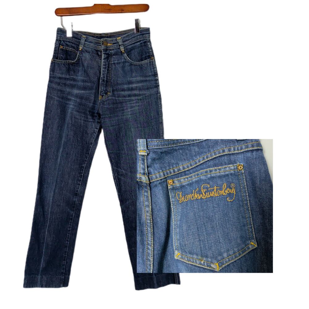 Vintage Diane Von Furstenberg DVF 70s 80s High Waist Jeans Denim Logo Spell Out - Picture 1 of 6